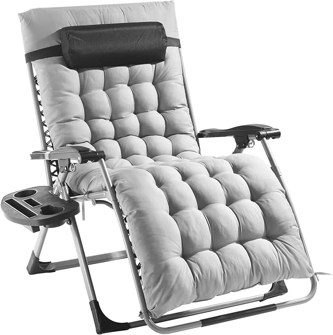 VEVOR Zero Gravity Chair, 33 inch Zero Gravity Recliner Lounge Chair for Indoor and Outdoor, Adjustable Anti Gravity Chair with Cushion, Headrest, Footrest, and Cupholder, 500 lbs, Gray