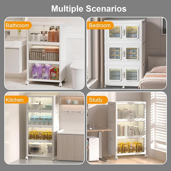 Extra Large Stackable Storage Bins with Lids & Wheels & Door, 960QT-160QT/40GAL*6Pack Foldable Collapsible Closet Organizers, Plastic containers drawers for bedroom Dorm