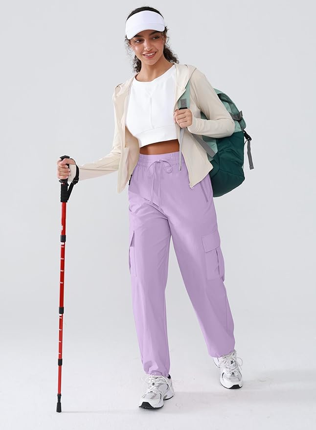 Hiking Pants Women Lightweight Cargo Pants Quick Dry Water Resistant Outdoor Travel Pants with Zipper Pockets