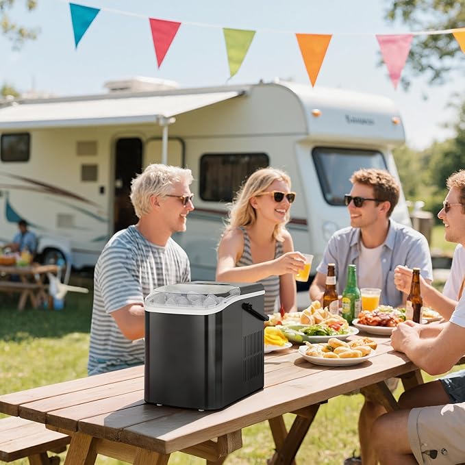 DUMOS Fast & Quiet Ice Maker for Countertop – 9 Bullet Cubes in 6 Mins, 26lbs/Day, Self-Cleaning Portable Ice Machine with Handle for Home, Kitchen, Dorm, Black