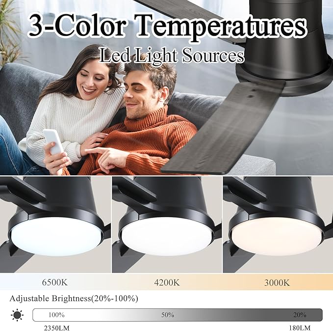 42 Inch Ceiling Fans Black Lights and Remote,White Low Profile Ceiling Fan with Light,Flush Mount,Reversible,6 Speeds,3CCT Dimmable,for Bedroom,Living Room,Indoor Patio