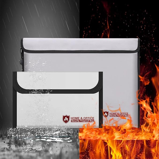 Fireproof Waterproof Document Bag 3000℉ - 2 Pack Fireproof Bags for Cash/Documents with Locking Zipper, Waterproof Money Bag & Passport Holder, Important Document Organizer Pouch