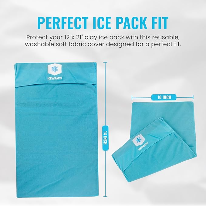 ICEWRAPS Extra Cover ONLY for 10"x14" Clay Ice Pack | Reusable and Washable Soft Fabric Cover for Cold Pack | Fabric Cold Compress Sleeve | 10"x14" Soft Ice Pack Cover | Blue Fabric Cover Only