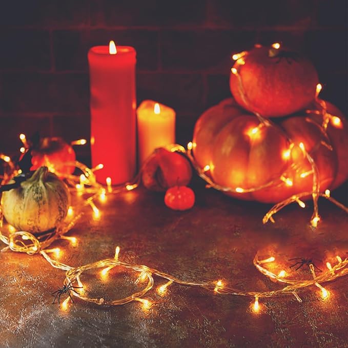 Upgraded Connectable 200 LED Halloween String Lights Outdoor Indoor, 66FT Orange Halloween Decorations Lights 13 Modes, Waterproof Twinkle Fairy Lights Plug in Clear Wire for Tree, Bedroom Decoration