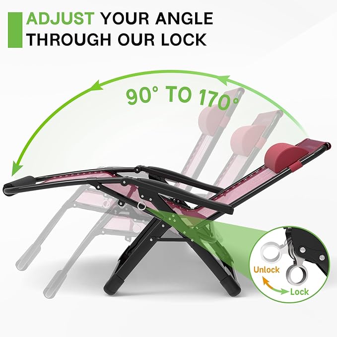 ZENPETIO 29In XL Zero Gravity Chair w/Cushion, Zero Gravity Recliner Lounge Chair for Indoor and Outdoor, Reclining Camping Chair for Lawn, Anti Gravity Chair with Cup Holder and Footrest, 440LBS