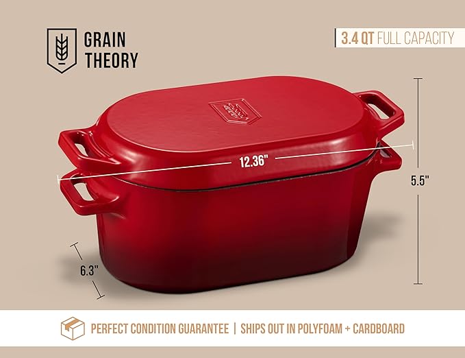 Kook Dutch Oven, for Bread Baking, Sourdough Loaf Pan, Dual Handles, Enameled Cast Iron, with Sling, Dishwasher Safe, 3.4 Qt, Cherry Ombre