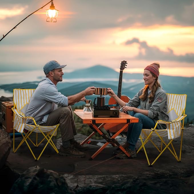 Nazhura 4 Pack Folding Camping Chair with Cooler Pouch, Mesh Backrest and Cup Holder Pocket (Yellow, 4 Pack)