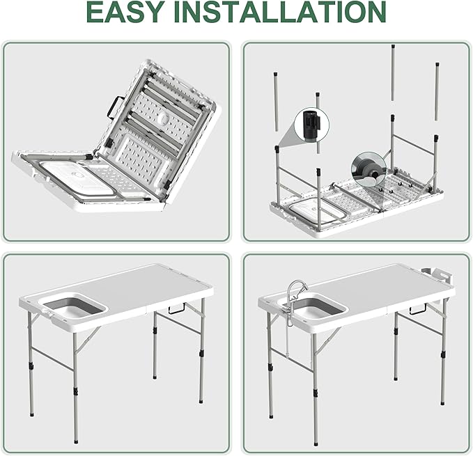 Dragosum 50" Folding Fish Cleaning Table with Foldable Sink, Outdoor Fillet Station Portable Camping Kitchen Station with Smaller Folding Volume, Larger Desktop, Fish Cleaning Kit