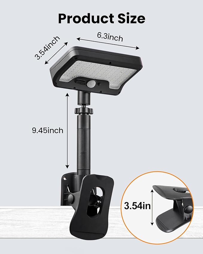 Clip On Solar Lights Outdoor with Motion Sensor - 92 LEDs 600LM Solar Fence Lights, 6000K Waterproof Security Lighting for Chain Link Fence,Deck, Gutter,Camping (1)
