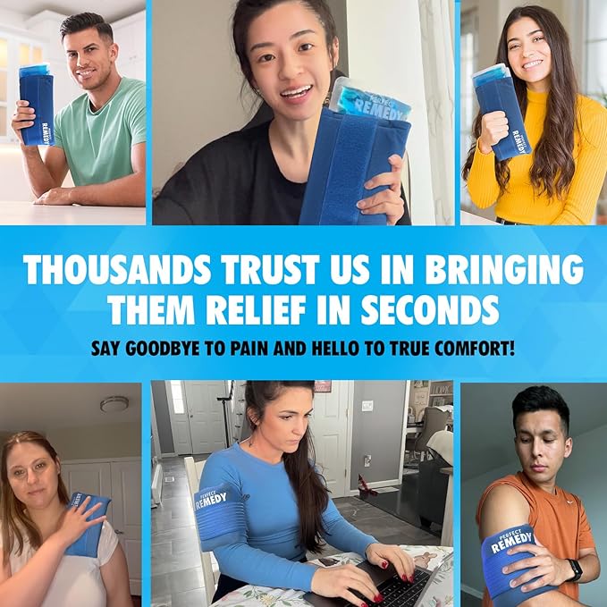 Perfect Remedy 2-Pack Gel Ice Packs for Injuries with Strap Cover, Flexible Hot Cold Compress, Soothing Soft Ice Packs for aid in Injuries Conditions, Alternative to Hot Water Bottles (Blue, Regular)