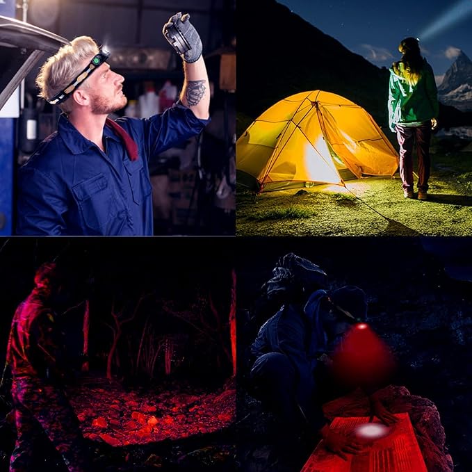 77outdoor LED Rechargeable Red Headlamp, D25LR Powerful Lightweight Headlight with 90 High CRI Bright White Light and 660nm Deep Red Light, USB C Charging for Camping, Hiking, Hunting