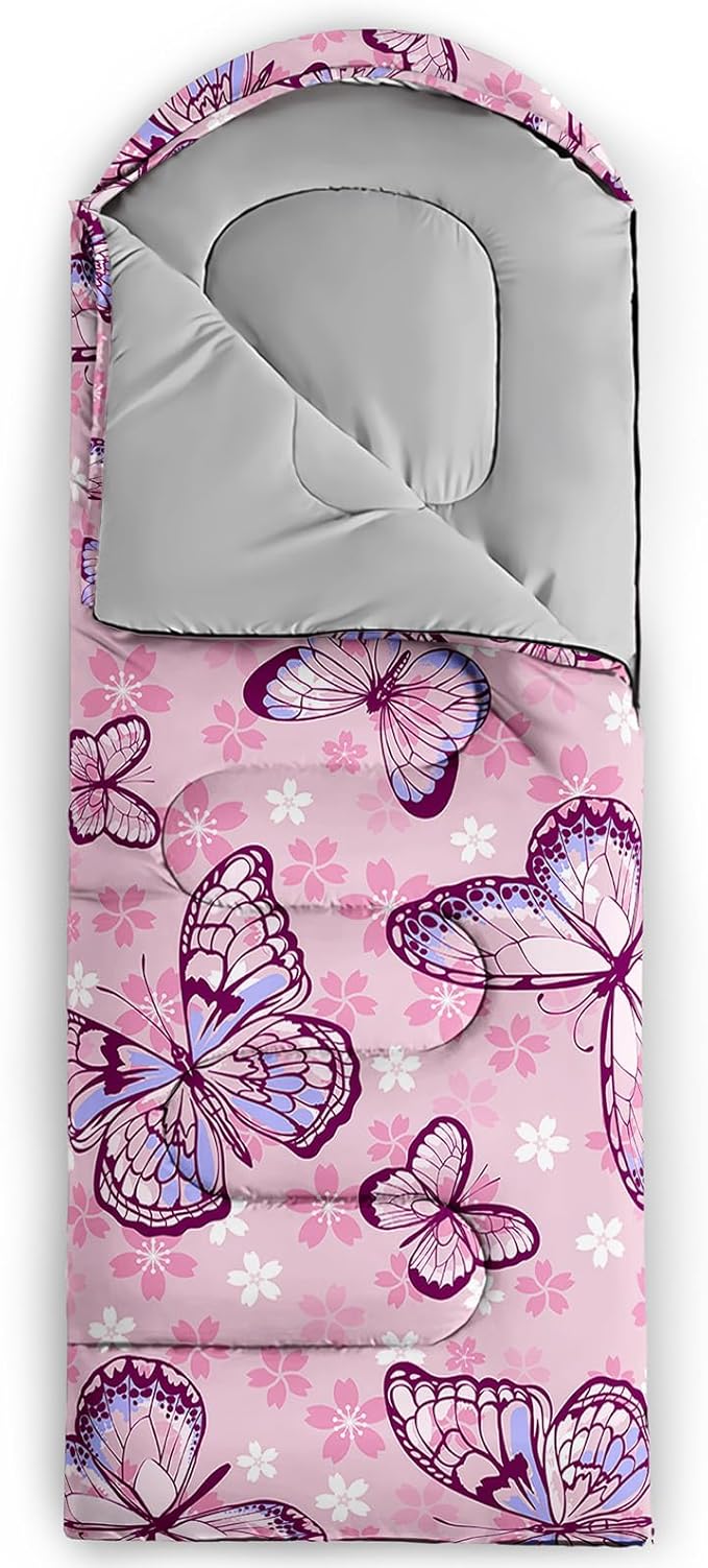 Sleeping Bags for Adults and Kids,3D Printing Camping Sleeping Bag for Girls Boys Lightweight Waterproof Cold/Warm 3-Season,Outdoor Travel with Compression Bags