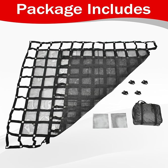 Heavy Duty 81" x 96" Truck Bed Cargo Net with Adjustable Cam Buckles & S-Hooks & Cross Strap,6.75' x 8' Cargo Net with 1500LBS Capacity for Pickup Truck Bed Trailer SUV Jeeps