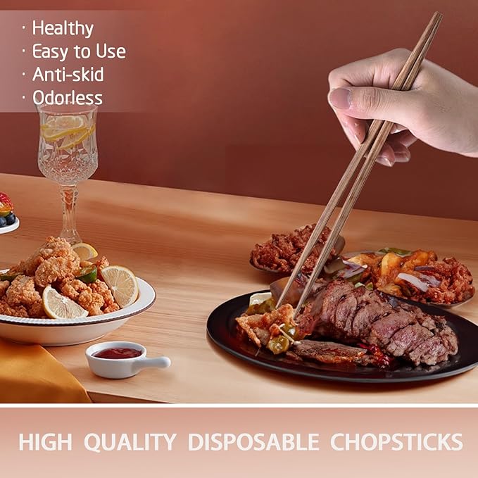 100 pairs Disposable Bamboo Chopsticks Separated With Paper Band To Go Chop sticks Double Pointed, 9.5 Inch(Brown)