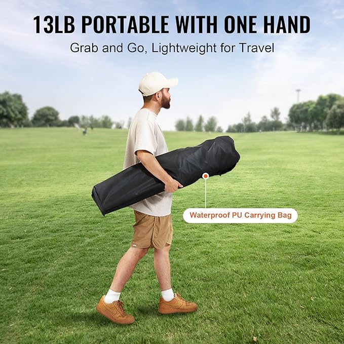 VEVOR Camping Folding Chair, Portable Heavy Duty Outdoor Quad Lumbar Back Padded with Side Pockets, Cup Holder and Cooler Bag for Beach, Lawn, Picnic, Fishing, Backpacking, Black