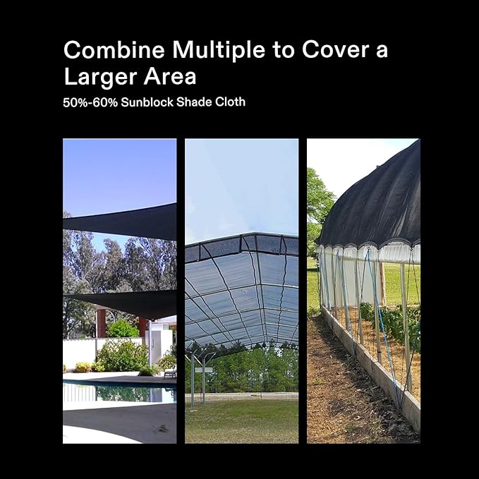 VIVOSUN Sunblock Shade Cloth, 50%-60% Shade Net, 6.5' x 20' Black Garden Shade Mesh with Grommets for Plant Covers, Swimming Pools, Patios, and Yards