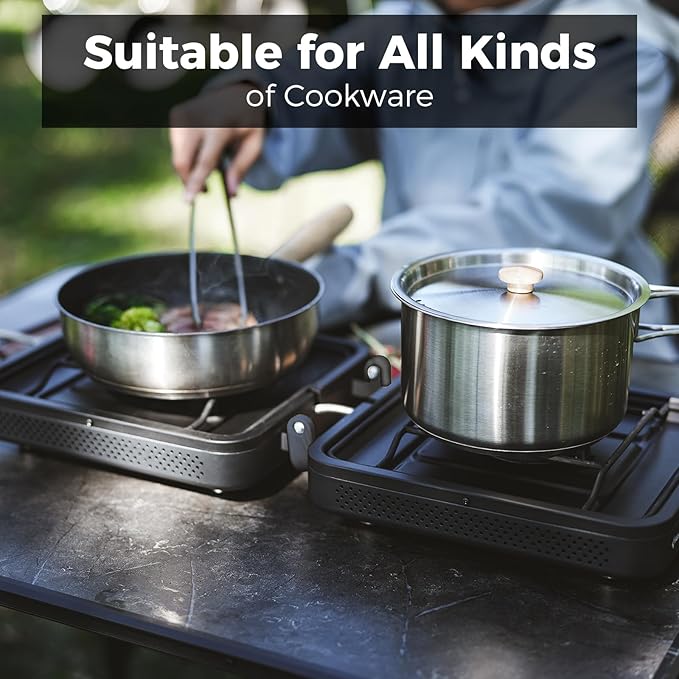 KingCamp 2 Burner Camping Stove,Portable Folding Stove with 20000 BTU,Backpacking Camp Stove for Outdoor Cooking,2 Adjustable Burners & Piezo Ignition for BBQ Hiking Backpacking Camping