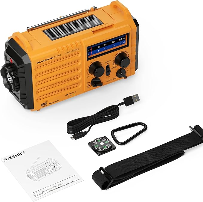 Emergency Radio with NOAA Weather Alert– 5000mAh Solar Hand Crank Portable AM/FM Shortwave Radio, Rechargeable Battery, USB Charger, Flashlight, SOS Alarm for Home Outdoor Hurricane Survival