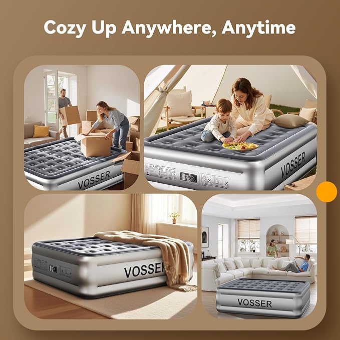 Air Mattress Full with Built in Pump,18’’Blow Up Mattress,Self Inflatable Mattress in 3 Mins,Portable Air Bed for Camping,Floor&Travel,Full Size Air Mattress for Adults 660LB Max,Silver