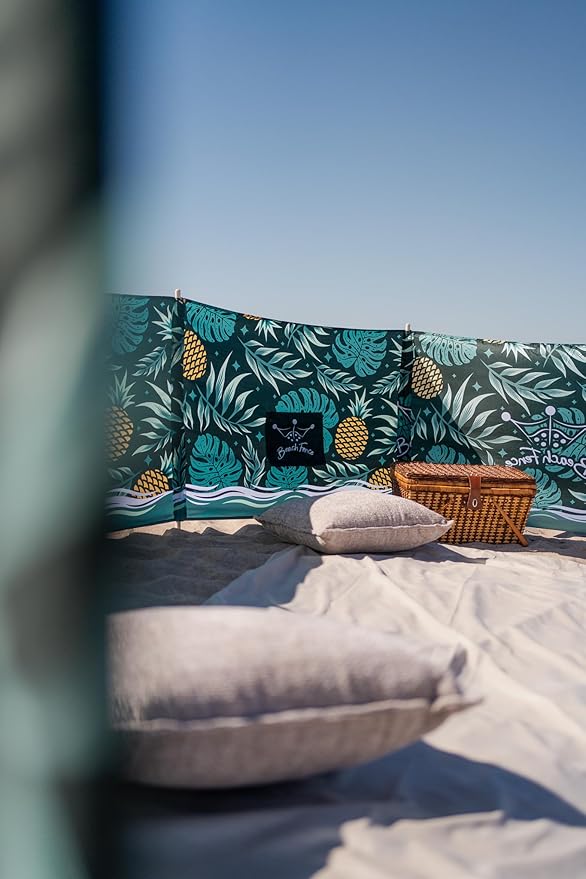 Premium 20 ft Beach Windscreen, Privacy Screen, Wind Blocker - Pineapple Oasis, Free Rubber Mallet and Carry Bag Included