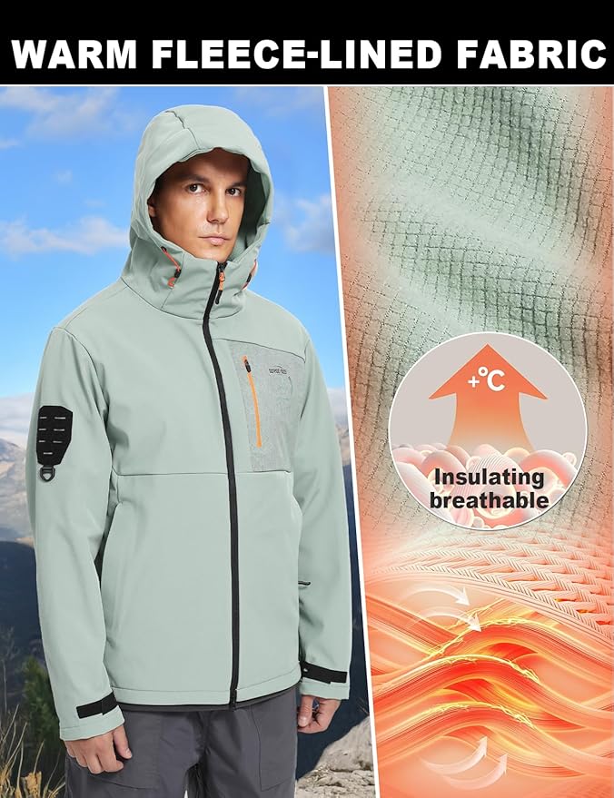 GEMYSE Men's Lightweight Rain Jacket Waterproof Raincoat Hooded Softshell Windbreaker for Outdoor Hiking Travel