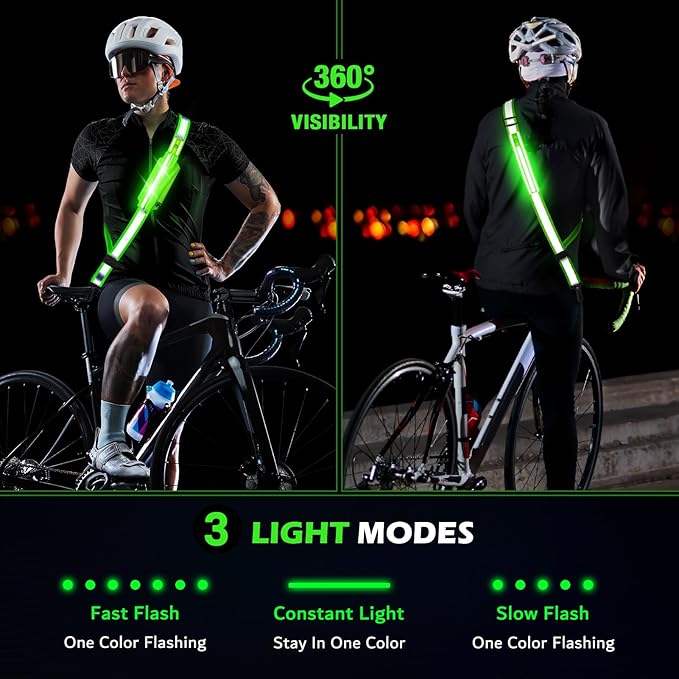 Reflective Sash Gear for Walking at Night,LED Reflective Belt Safety Lights,Lights for Night Dog Walking,High Visibility Type-C Rechargeable with Phone Holder for Men Women