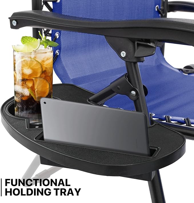 MoNiBloom Oversized Lounge Beach Chairs for Outside, 29" XL Zero Gravity Camping Chairs with Side Table, Pillow and Tray, 330lbs Capacity, Blue