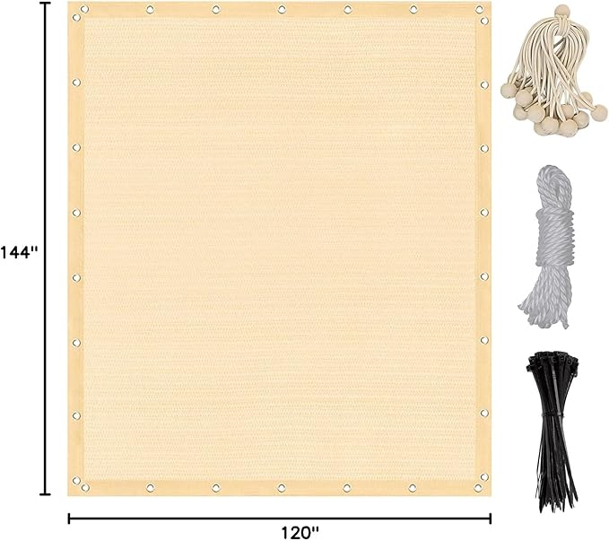 Artpuch 90% Sun Shade Cloth, 10 x 12 FT Pergola Shade Cover Canopy with Grommets, Sun Screen Fabric Tarp for Patio, Outdoor, Garden, Backyard, Wheat