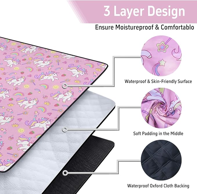 Extra Large Picnic Outdoor Blanket 80''x80'' Pink Unicorn Waterproof and Sandproof Picnic Mat for Beach Foldable Camping Accessories for Grass Lawn Park