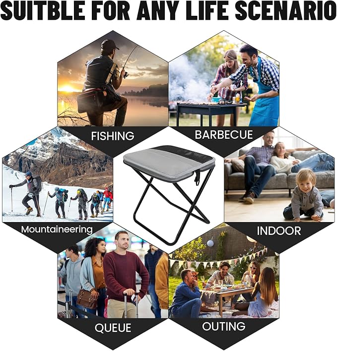 Camping Stool,Portable Foldable Shoulder Bag Stool Adult Collapsible Chairs for Fishing Outdoor Hiking 300 LBS Load