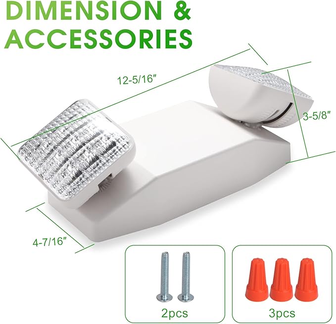 LED Emergency Light Emergency Light Combo Rectangular Adjustable Dual Heads 2 Heads UL Certified GM6 for Apartments Hotels Hospitals Offices (White)