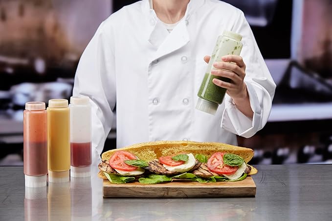 Chef Master Squeeze Bottles for Sauces (6-Pack) - Fill & Flip, Refillable 16 Oz. - Condiment Squeeze Bottles for Liquids, Sauces, Batter & Dressing - Made for Restaurants, Diners & Food Trucks - 90291