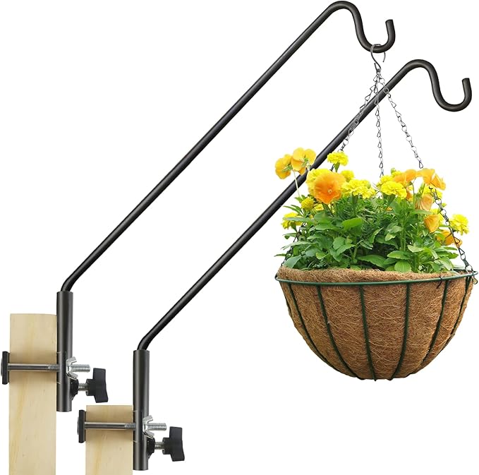 2 Packs Extended Fence Deck Heavy Duty Bird Feeder Hook, 360 Degree Rotary and Length Adjustable Plant Bracket for Bird Feeders Planters Suet Baskets Lanterns Wind Chimes and More