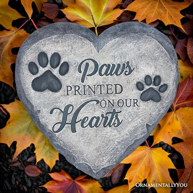 Elegant Resin Stepping Stone, Outdoor Garden Pathway Decoration (Paws Printed on Our Hearts Memorial Stepping Stone for Pet, 9.5" Dog Funeral and Pet Cemetery Decor)