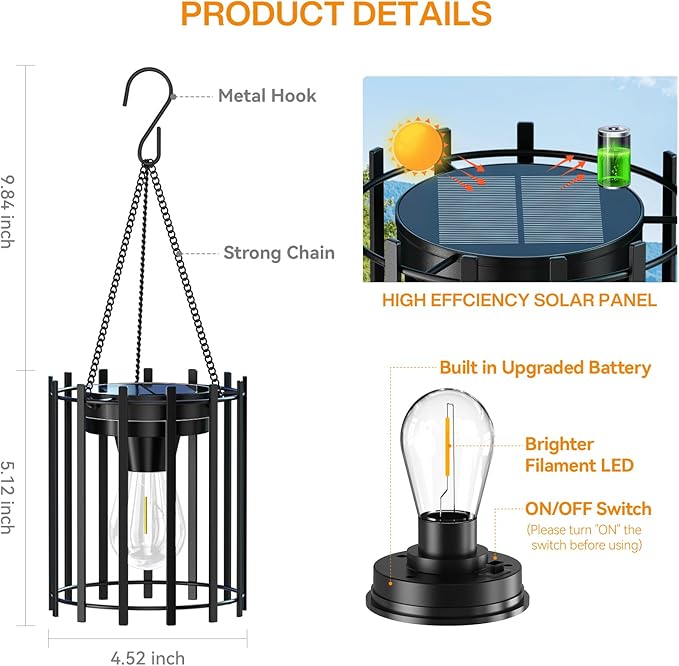 KOOPER Solar Lanterns Outdoor Waterproof, 4 Pack Upgraded Bright Hanging Solar Lights Outdoor Lanterns Decorative, Auto ON/Off Metal Hanging Lantern Lights for Pathway Yard Patio Garden Decor