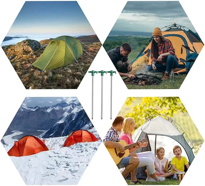 Tent Stakes, 10PCS Heavy Duty Tent Stakes Pegs, Outdoor Camping Windproof Professional Ground Stakes, Metal Tent Pegs for All Kinds of Ground, Specially Designed for Tent Canopies