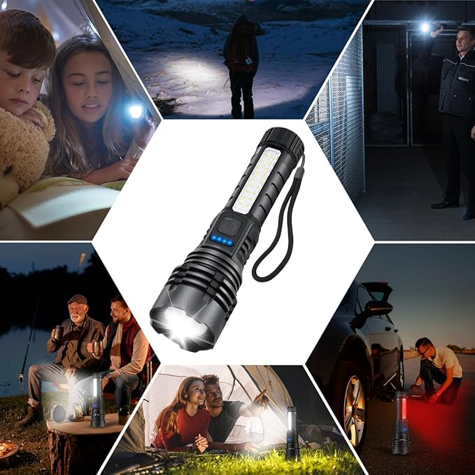 Rechargeable Flashlights High Lumens, 7Mode Flashlights Rechargeable, Super Bright Flashlight, Adjustable Tactical Flash Light, High Powered Flash Light, LED Flashlight for Emergency Home 2Pack
