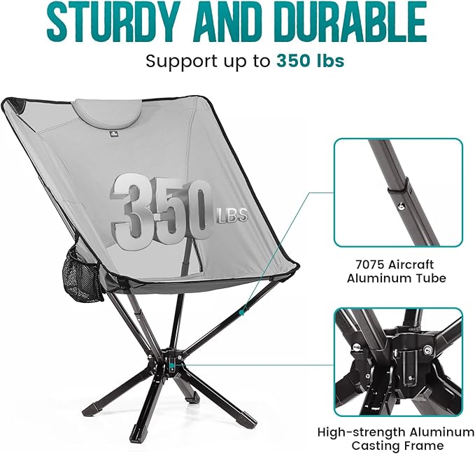 Portable High Back Camping Chair with Adjustable Height, Small Compact Outdoor Folding Chair for Adults Travel, Riselite Collapsible Lightweight Packable Camp Chairs, Easy Carry and Quick Setup