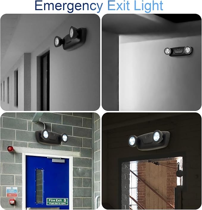 TANLUX LED Emergency Lights with Battery Backup, Adjustable Two Head Commercial Emergency Lights, UL Listed, AC 120/277V, Hardwired - 1 Pack(Black)