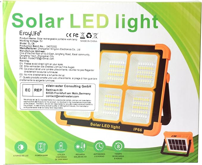 120W Eraylife Rechargeable LED Worklight, 348Leds 10000LM Magnetic Work Light Rechargeable LED Flood Light for Job Site Car Repair Camping, Portable Waterproof Solar Work Light with USB Output