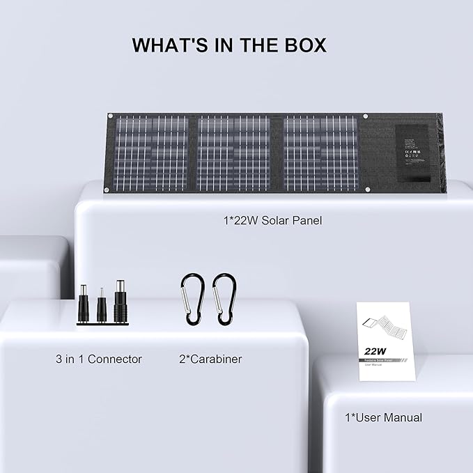Enginstar 22W Portable Solar Panel for Power Station Solar Charger for Solar Generator Foldable Solar Panel for Camping RV Trip, QC3.0 USB Ports & DC Output, Compatible with iPhone Ipad, Laptop etc
