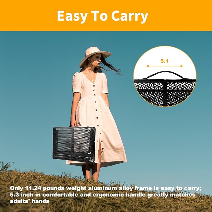 Grill Table Folding Table with 2 Wing Panels 3FT+1.4 FT with with 1×2/5 L Storage Bag Mesh Desktop 2 Height Adjustable Portable Grill for Outdoor Indoor Beach BBQ Picnic Travel RV Black