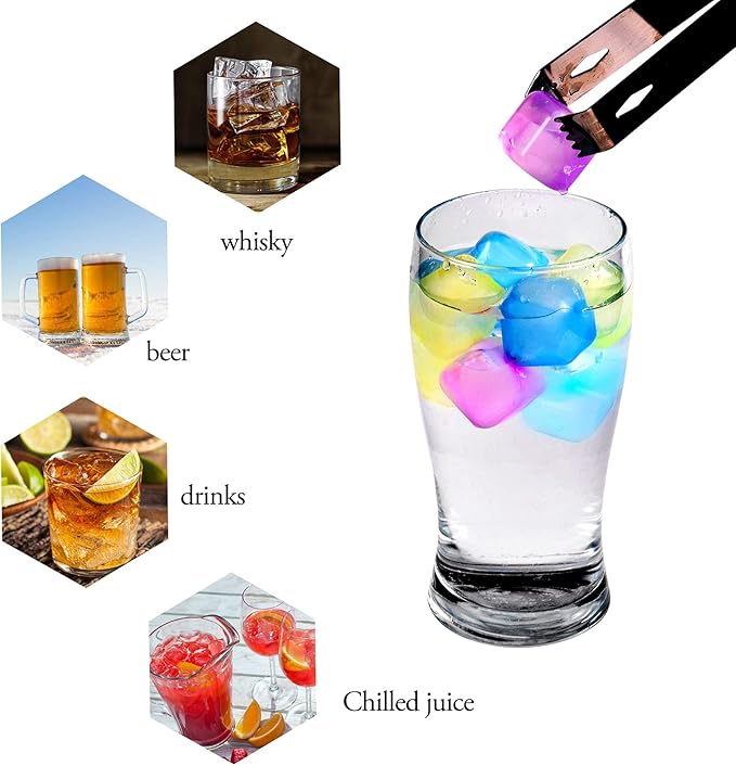 Color-changing Reusable Ice Cubes, 60 Pack Plastic Ice Cube for Drinks, Cocktails Like Whiskey, Wine, or Coffee - Party Supplies for Boys, Girls, Kids/Adults (Color-changing)