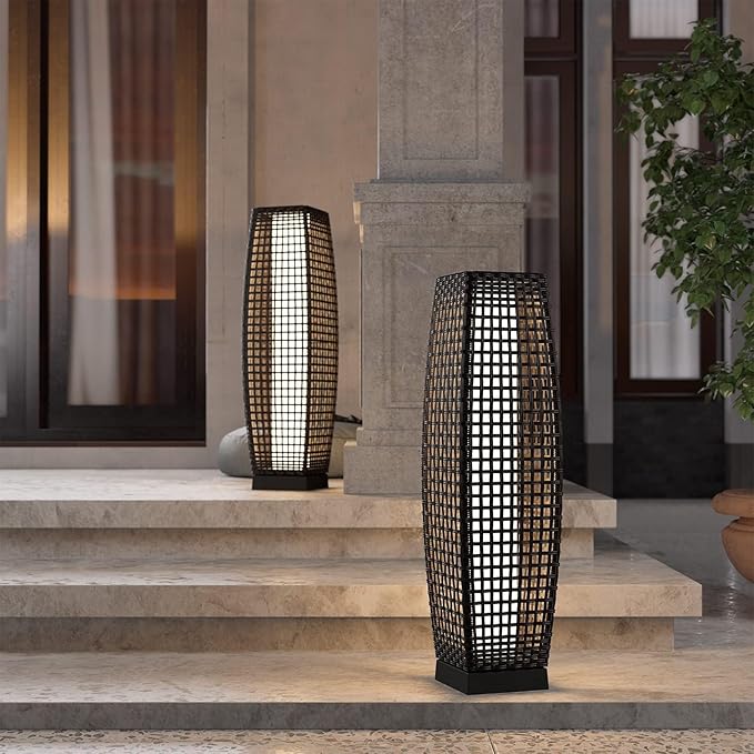 Grand patio Solar Outdoor Floor Lamp Solar Powered Lantern Water-Resistant Wicker Deck Light for Garden Porch Deck-Large Fuji 2 PCS, Dark Brown