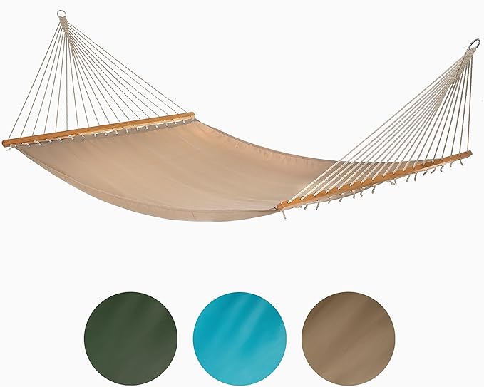 Fab Habitat Solid Recycled Polyester Hammock - Fargo - Khaki - Indoor/Outdoor, Quick Dry, 2 Person 460 lbs Capacity - Patio, Poolside, Backyard, Garden, Beach, Balcony - 12-14 ft Adjustable