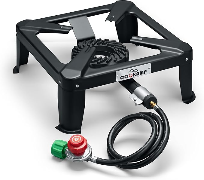 Propane Burner for Outdoor Cooking, 120,000 BTU Single 7" Round Burner, 16" Square Steel Cooktop!SA1730