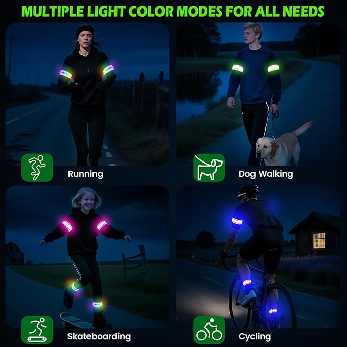 LED Armband for Running 2 Pack, 5 Colors 3 Lights Modes Rechargeable Reflective Light Up Arm Bands, High Visibility Reflective Gear for Running Walking Cycling at Night (Pink)