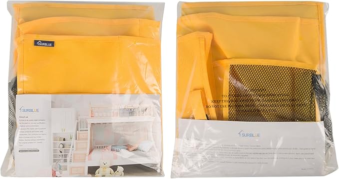 Surblue Caddy Hanging Organizer Bedside Storage Bag for Bunk and Hospital Beds, Yellow, L