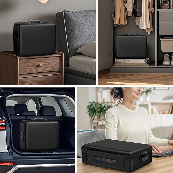 File Organizer, Hard Case Fireproof Document Box with Lock, Hard-Shell Important Document Organizer Safe Box Fireproof Waterproof, Home Office Supplies Storage and Organization (Blue)