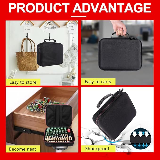 Battery Organizer Storage Case Box with Tester BT168 -for All Types Batteries Container, Fireproof & Waterproof Battery Keeper Caddy for Home Drawer, Small Cases Holder for AA AAA C D 9V (Holds 104+)